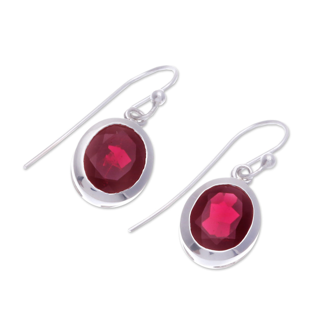 High-Polished Two-Carat Oval Garnet Dangle Earrings - Scarlet Focus