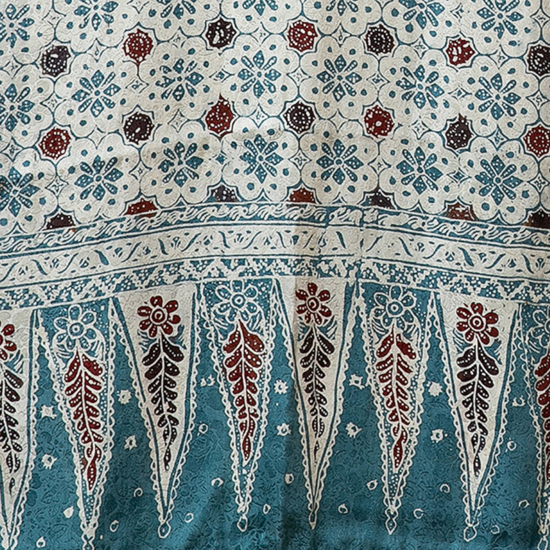 Indonesian Handmade Teal Batik Silk Scarf - Jasmine Mist