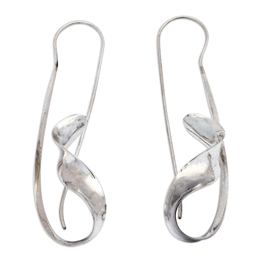 Abstract Saxophone-Shaped Sterling Silver Drop Earrings - Abstract Jazz