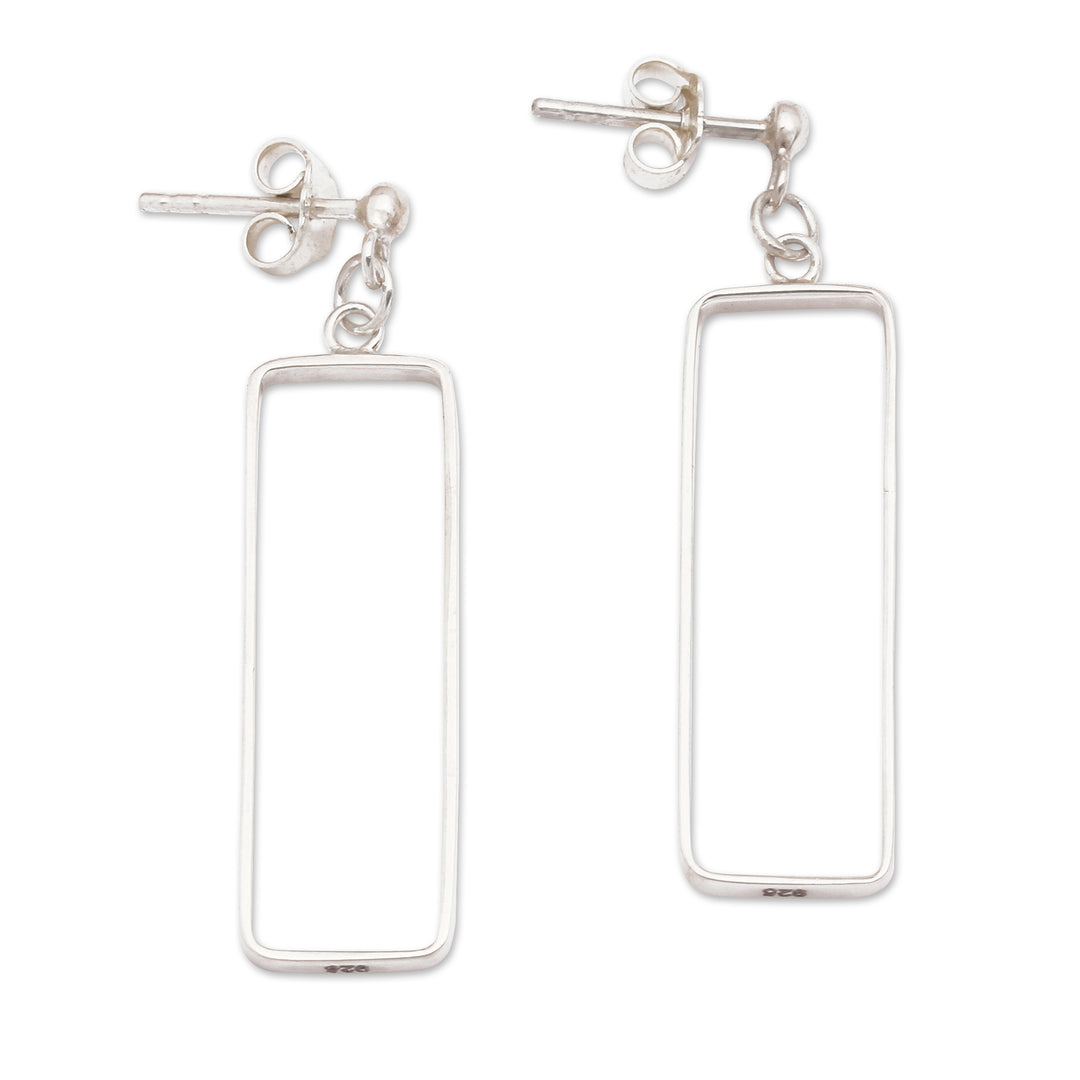 Modern Rectangular Sterling Silver Dangle Earrings from Bali - Rectangle Glam