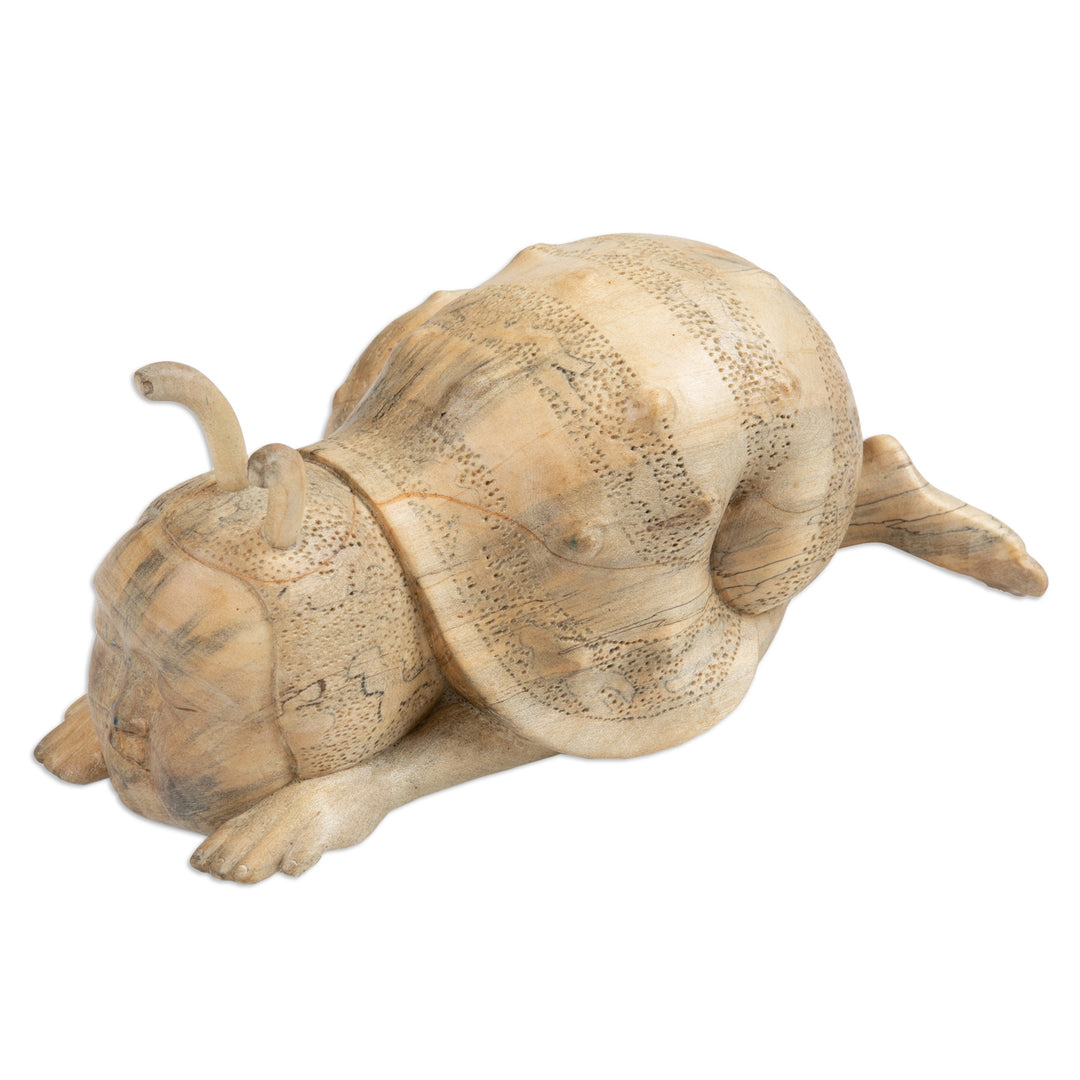 Whimsical Wood Sculpture of a Snail Man Hand-Carved in Bali - Relaxed Snail Man