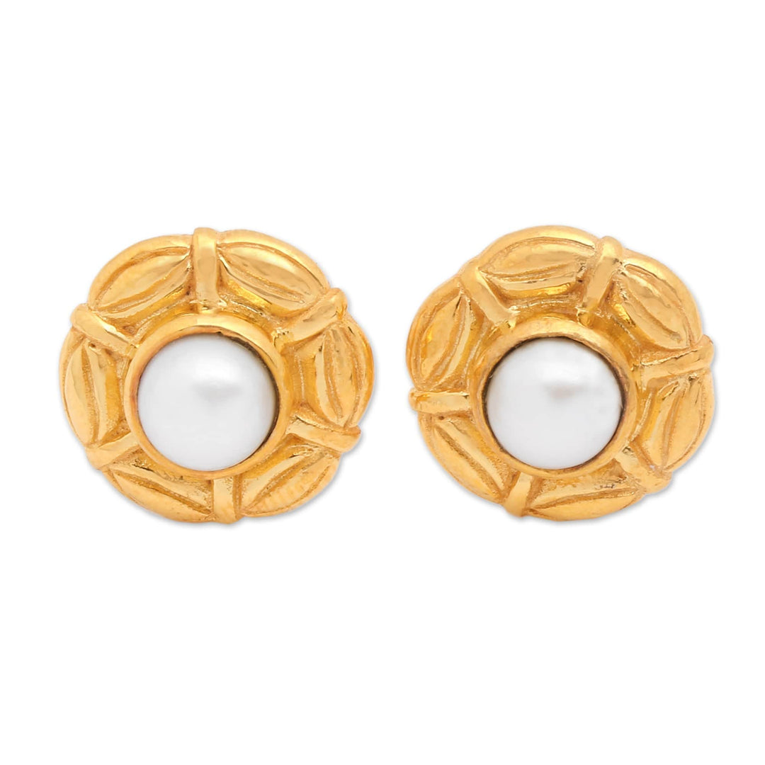 22k Gold-plated Cultured Pearl Umbrella Button Earrings - Pearly Umbrella
