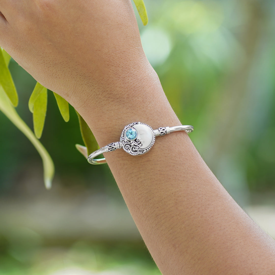 Two-Carat Faceted Blue Topaz Crescent Moon Cuff Bracelet - Sleeping Moon