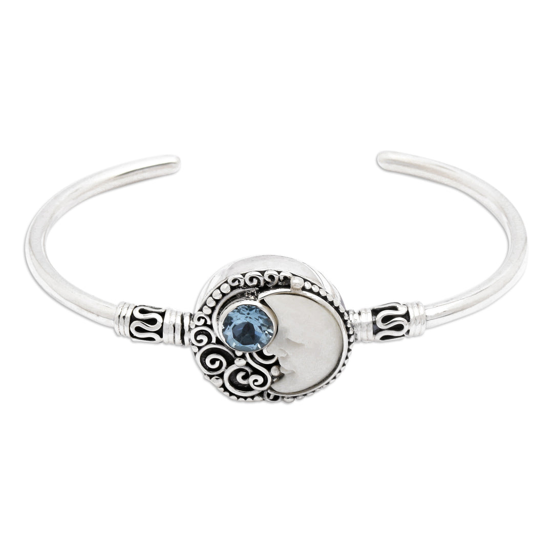 Two-Carat Faceted Blue Topaz Crescent Moon Cuff Bracelet - Sleeping Moon