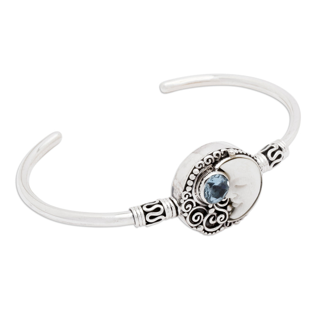 Two-Carat Faceted Blue Topaz Crescent Moon Cuff Bracelet - Sleeping Moon