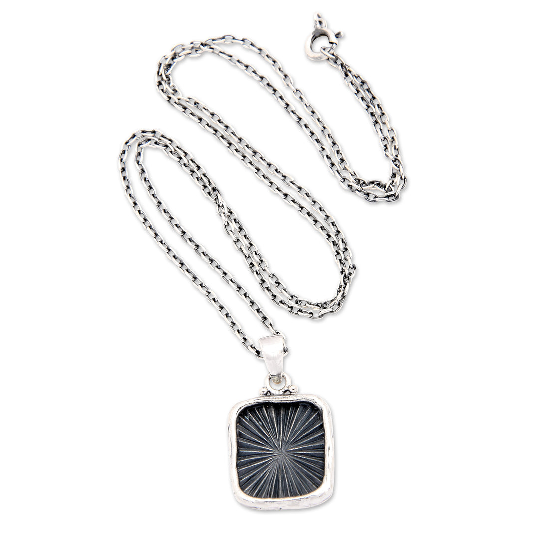 Oxidized and Polished Sterling Silver Sun Pendant Necklace - Ray of Light