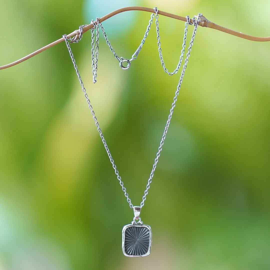 Oxidized and Polished Sterling Silver Sun Pendant Necklace - Ray of Light