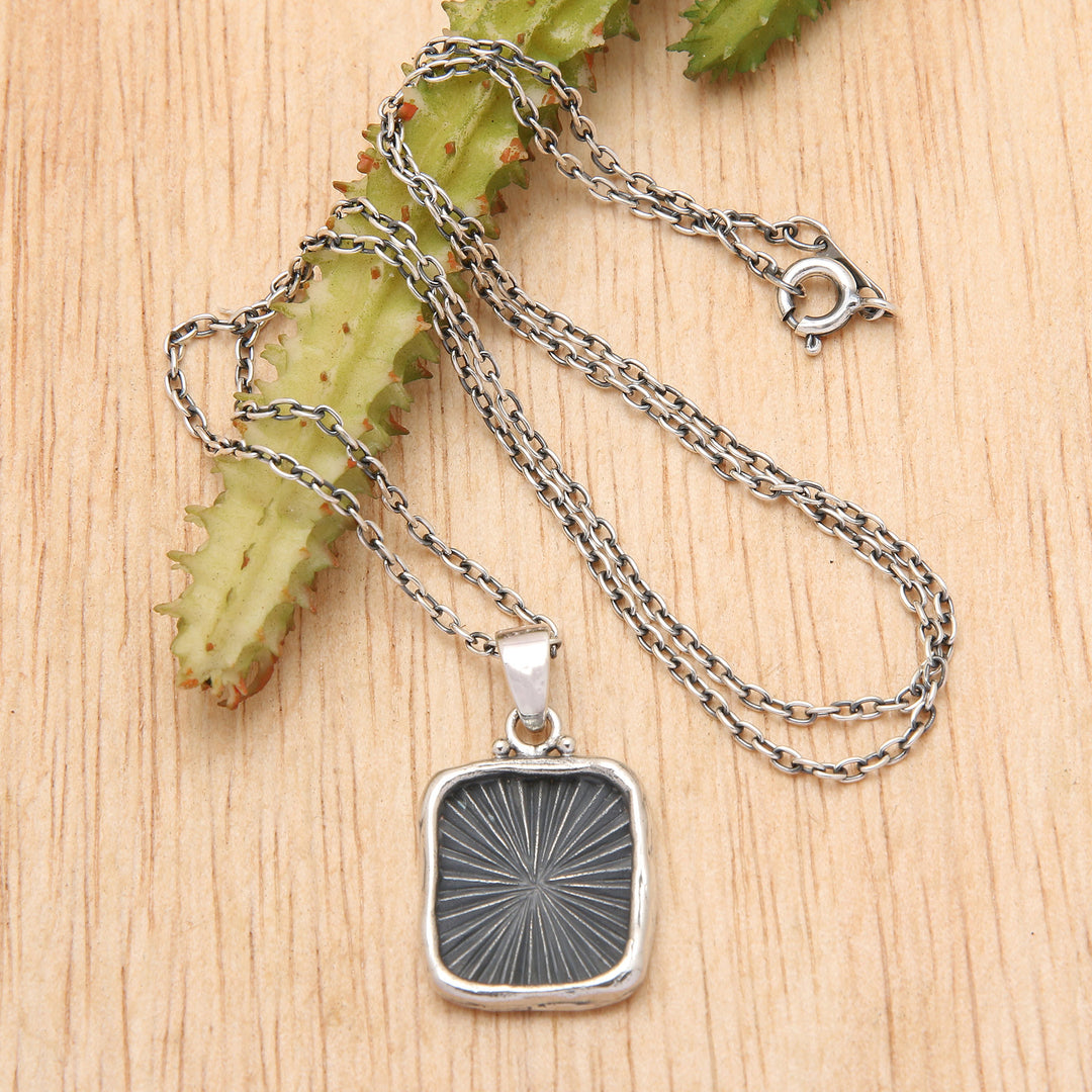 Oxidized and Polished Sterling Silver Sun Pendant Necklace - Ray of Light