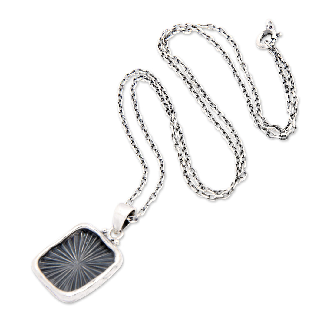 Oxidized and Polished Sterling Silver Sun Pendant Necklace - Ray of Light
