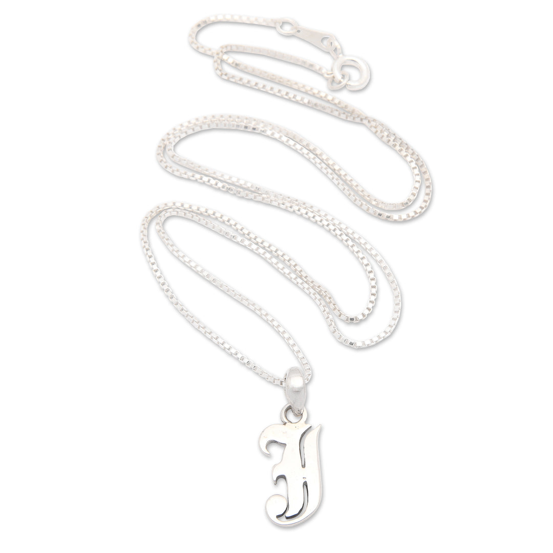 Polished Sterling Silver Letter J Pendant Necklace from Bali - Letter J