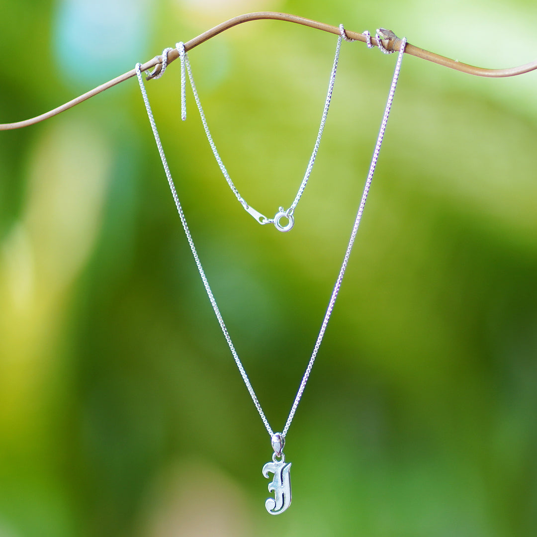 Polished Sterling Silver Letter J Pendant Necklace from Bali - Letter J