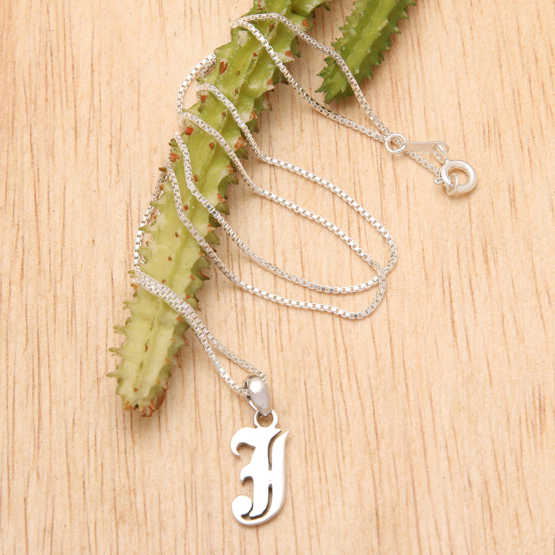 Polished Sterling Silver Letter J Pendant Necklace from Bali - Letter J