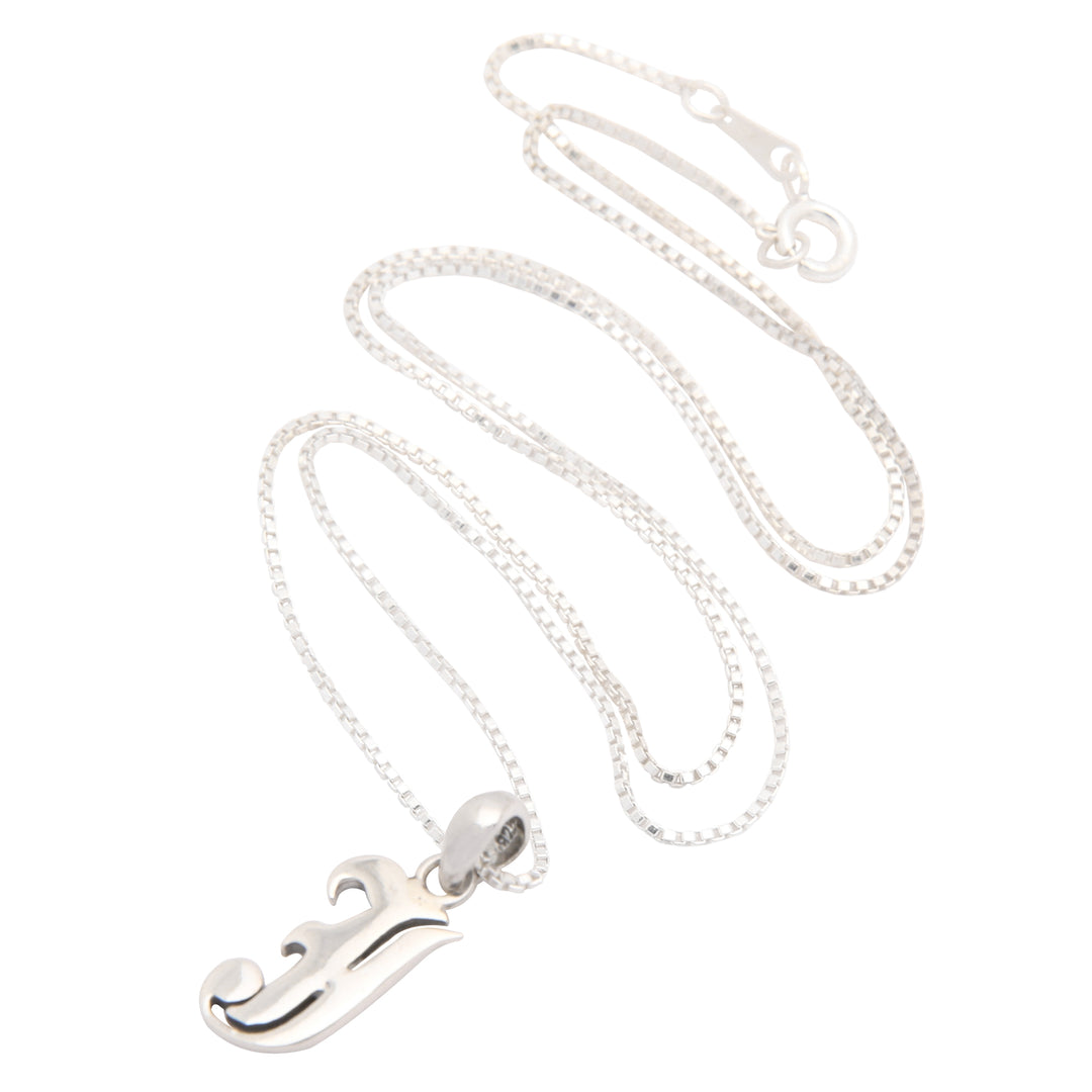 Polished Sterling Silver Letter J Pendant Necklace from Bali - Letter J