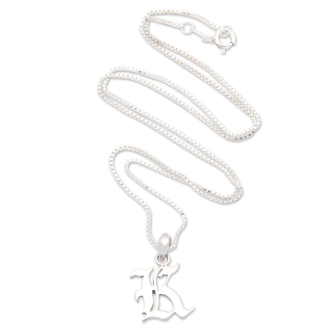 Polished Sterling Silver Letter K Pendant Necklace from Bali - Letter K