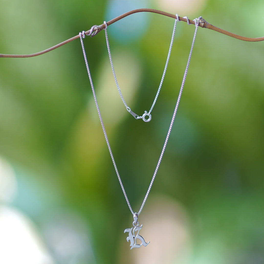 Polished Sterling Silver Letter K Pendant Necklace from Bali - Letter K
