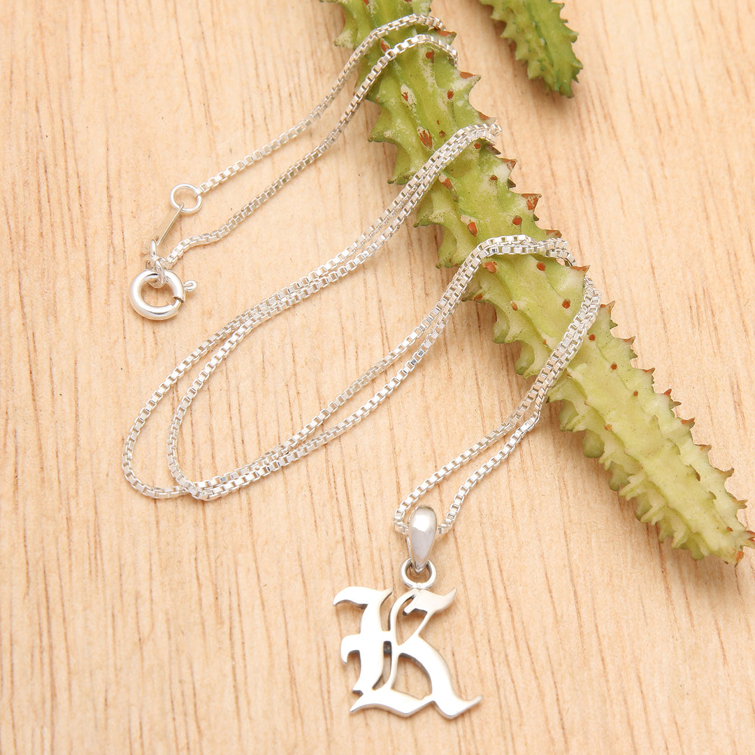 Polished Sterling Silver Letter K Pendant Necklace from Bali - Letter K