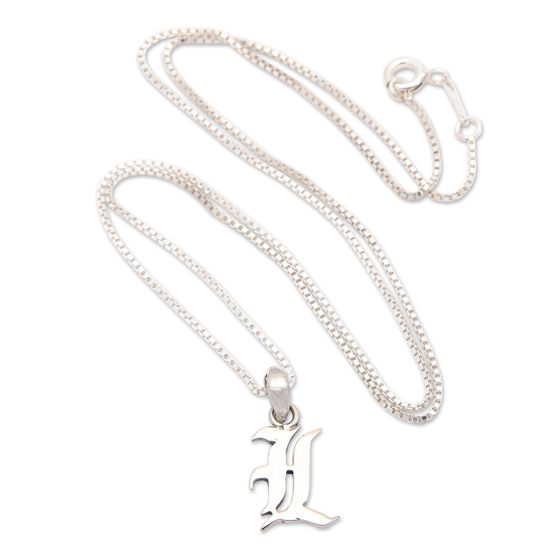 Polished Sterling Silver Letter L Pendant Necklace from Bali - Letter L