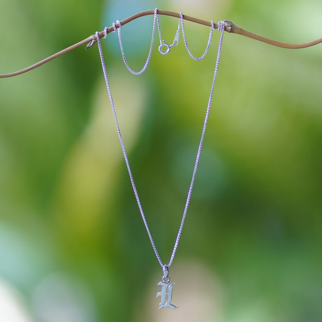 Polished Sterling Silver Letter L Pendant Necklace from Bali - Letter L