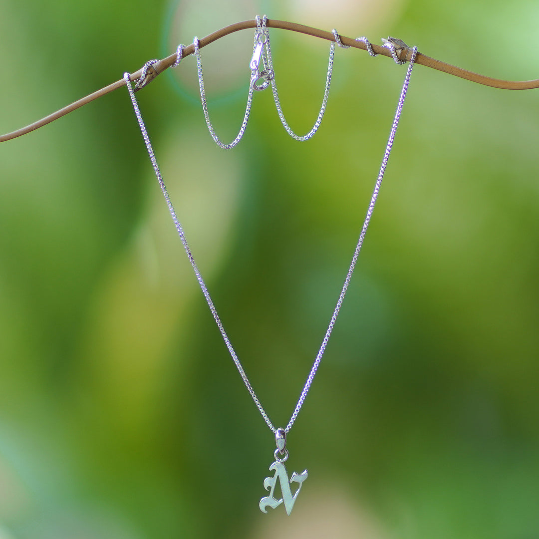 Polished Sterling Silver Letter N Pendant Necklace from Bali - Letter N