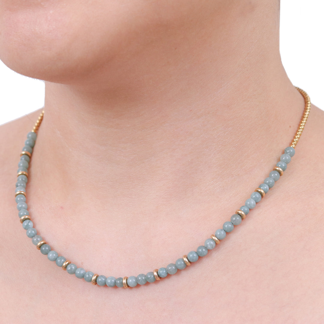 Handcrafted Quartz and Brass Beaded Necklace from Thailand - Serene Orbs