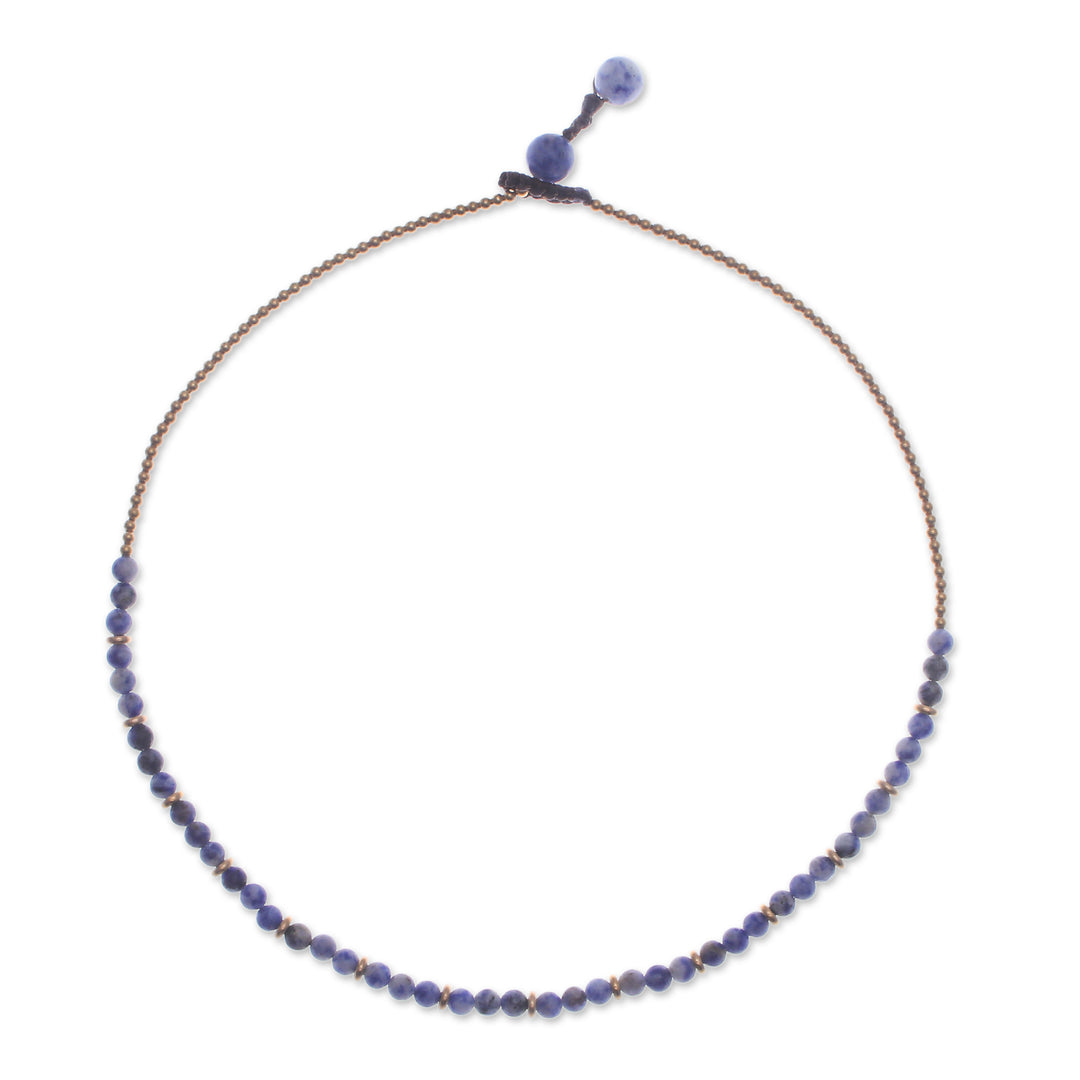 Handcrafted Sodalite and Brass Beaded Necklace from Thailand - Intellectual Orbs