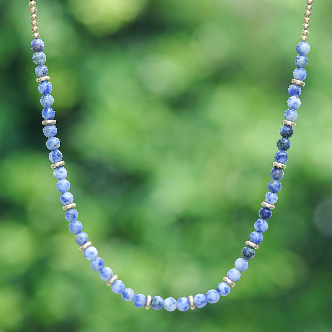 Handcrafted Sodalite and Brass Beaded Necklace from Thailand - Intellectual Orbs