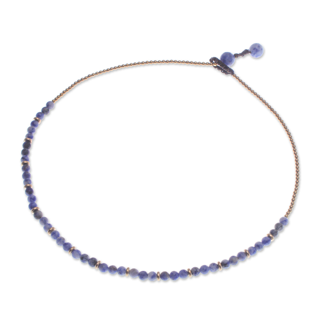 Handcrafted Sodalite and Brass Beaded Necklace from Thailand - Intellectual Orbs