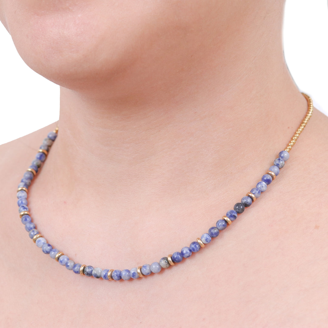 Handcrafted Sodalite and Brass Beaded Necklace from Thailand - Intellectual Orbs