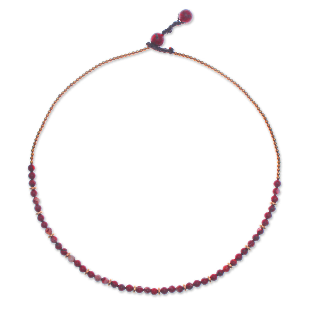 Handcrafted Jasper and Brass Beaded Necklace from Thailand - Strong Orbs