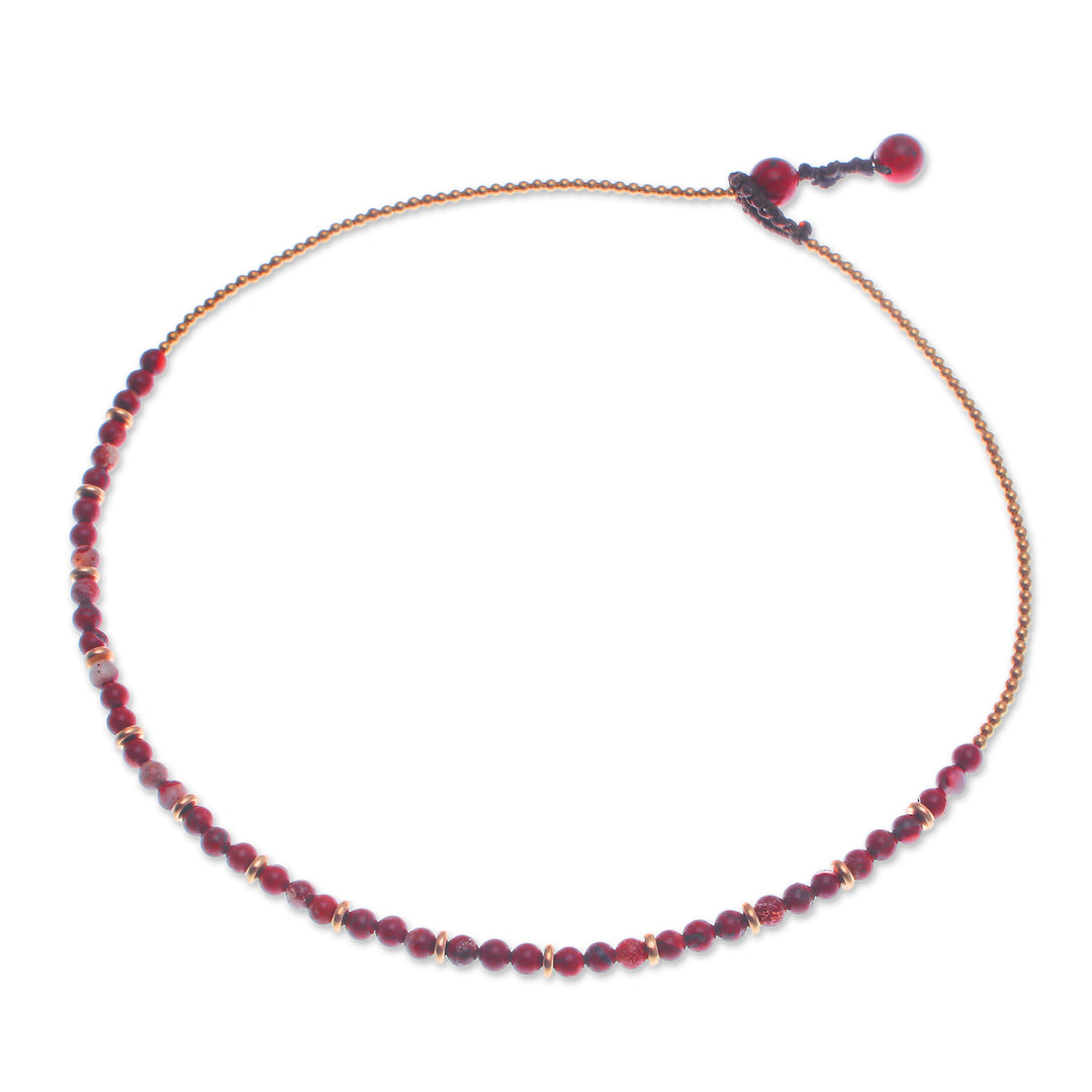 Handcrafted Jasper and Brass Beaded Necklace from Thailand - Strong Orbs