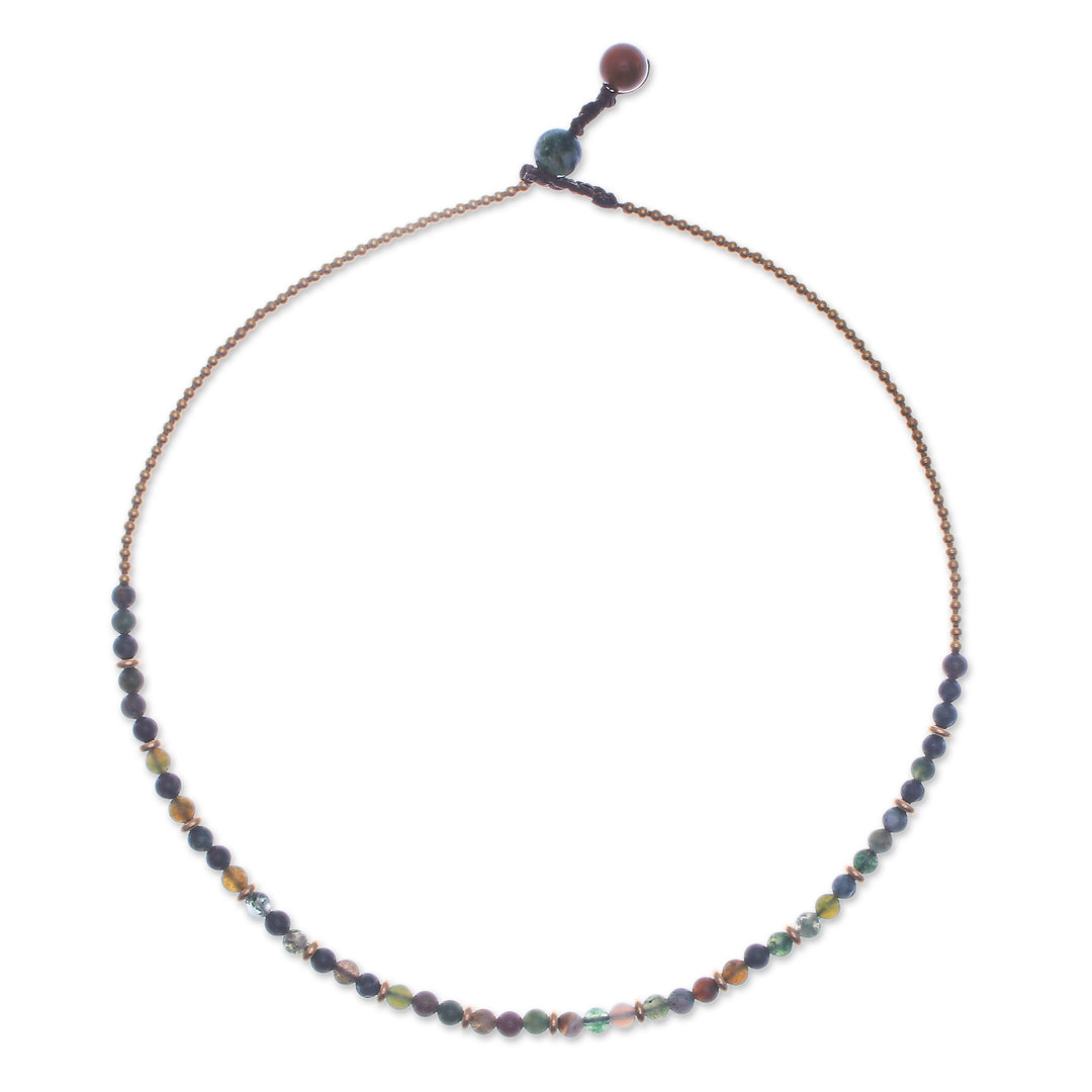 Handcrafted Agate and Brass Beaded Necklace from Thailand - Balanced Orbs