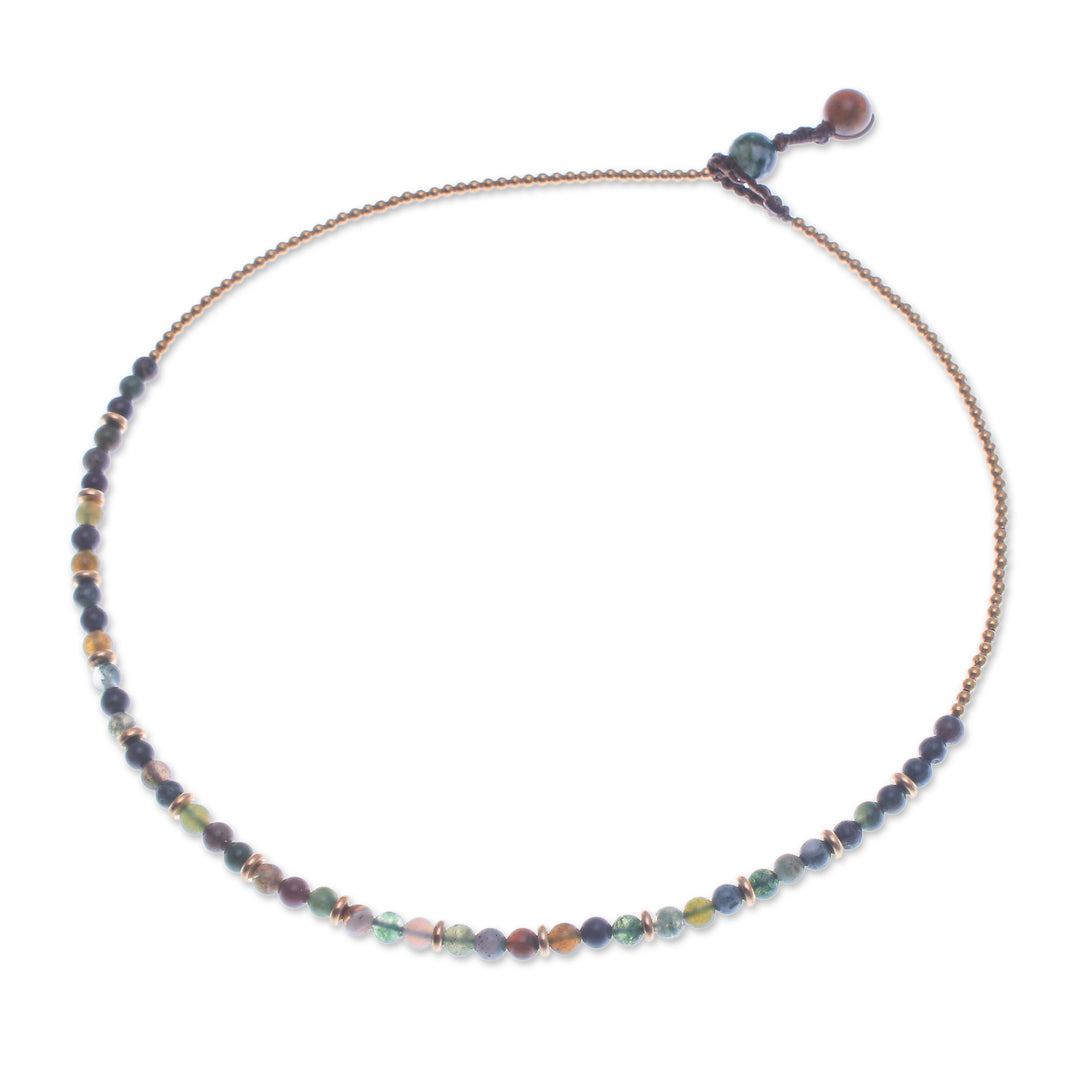 Handcrafted Agate and Brass Beaded Necklace from Thailand - Balanced Orbs