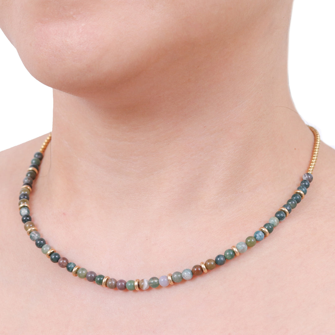 Handcrafted Agate and Brass Beaded Necklace from Thailand - Balanced Orbs