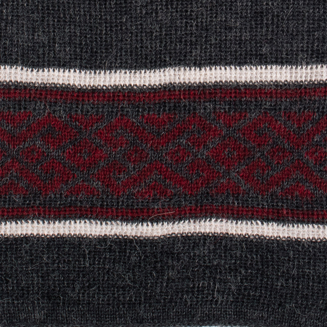 Knit Grey Red White 100% Baby Alpaca Scarf with Inca Motifs - Andean Life