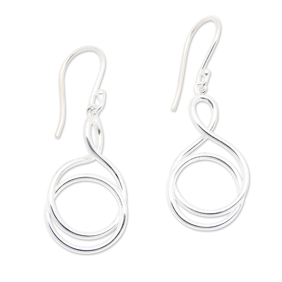 High-Polished Silver-Plated Brass Dangle Earrings from Bali - Life Path