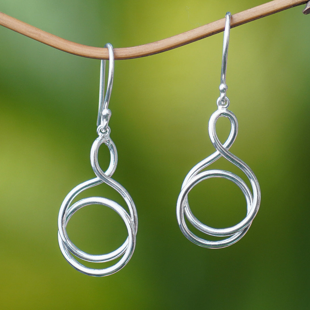 High-Polished Silver-Plated Brass Dangle Earrings from Bali - Life Path