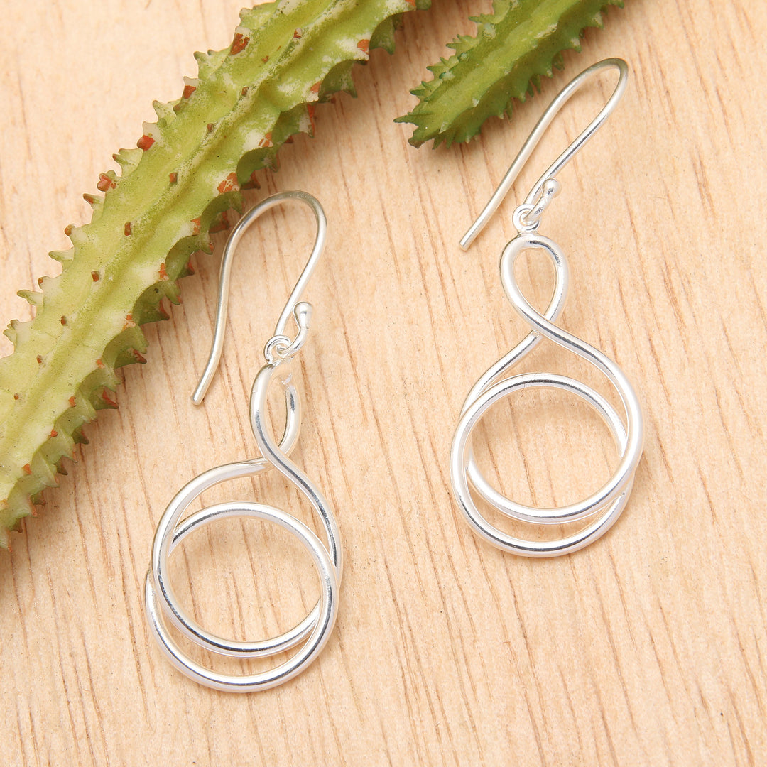 High-Polished Silver-Plated Brass Dangle Earrings from Bali - Life Path
