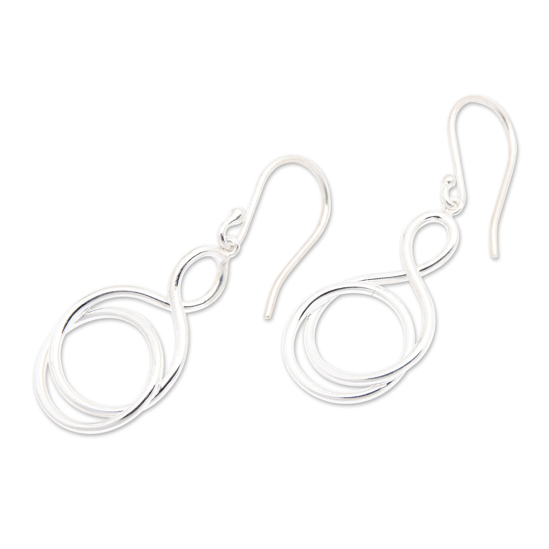 High-Polished Silver-Plated Brass Dangle Earrings from Bali - Life Path