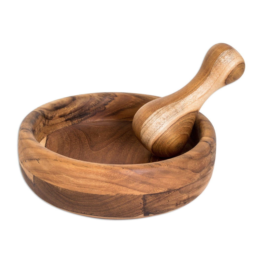 Hand-Carved Teak Wood Mortar and Pestle Set from Guatemala - Culinary Force