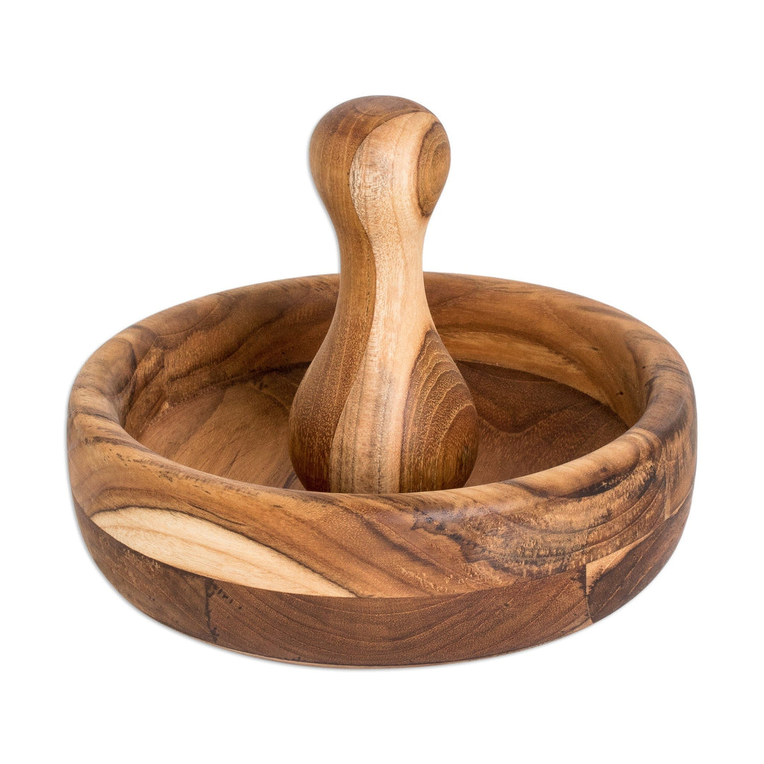 Hand-Carved Teak Wood Mortar and Pestle Set from Guatemala - Culinary Force