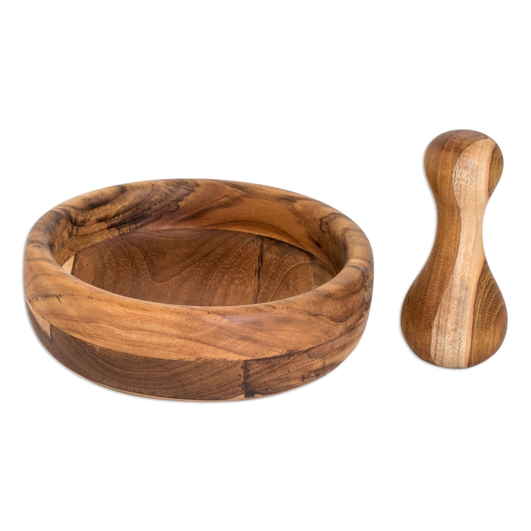 Hand-Carved Teak Wood Mortar and Pestle Set from Guatemala - Culinary Force