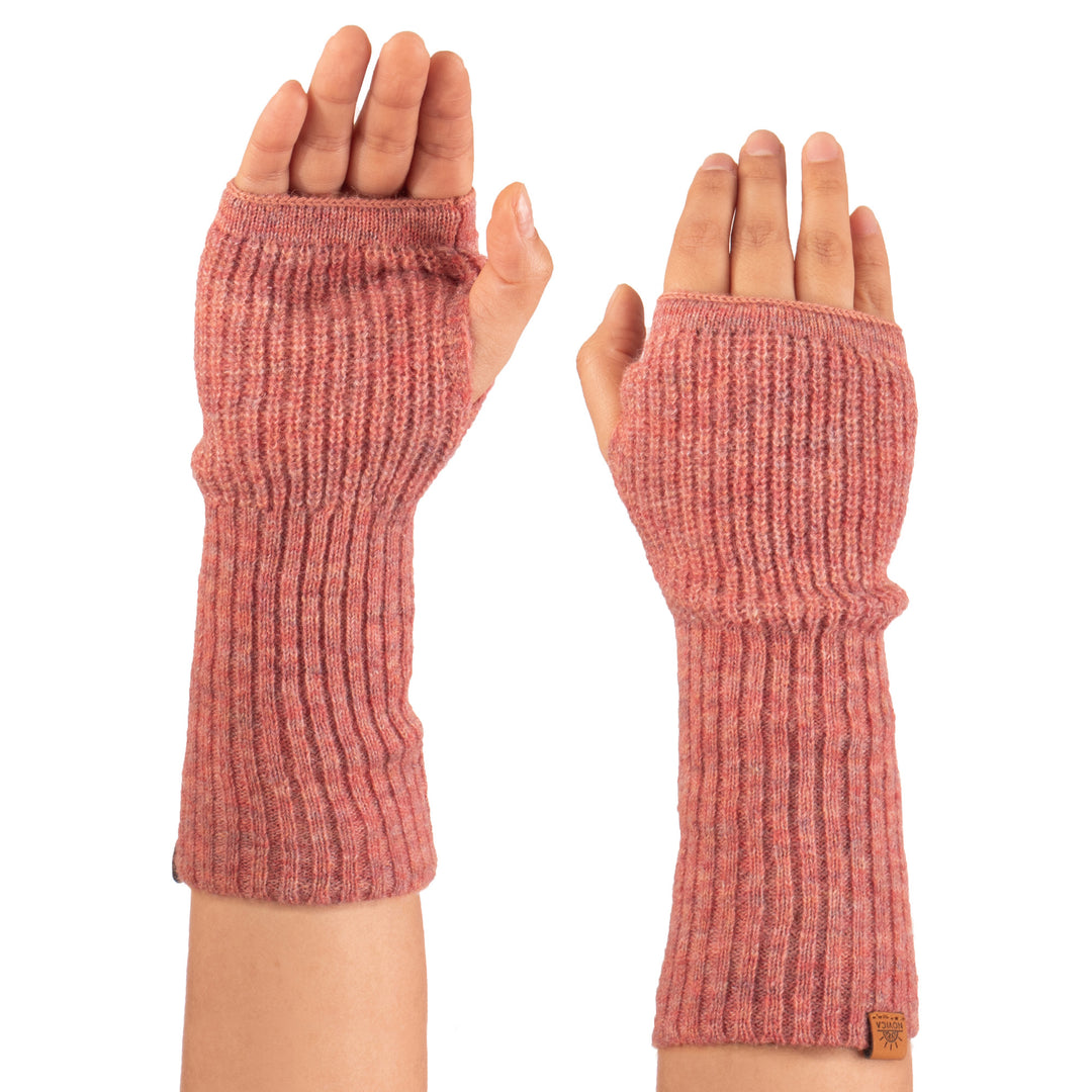 Knit Alpaca and Wool Blend Fingerless Mitts in Coral Red - Coral Epoch