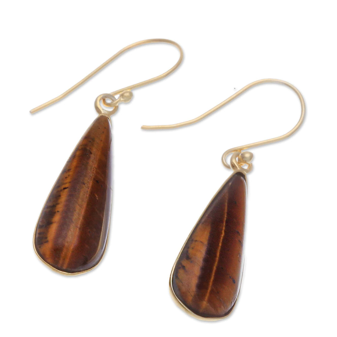 18k Gold-Plated Drop-Shaped Tiger's Eye Dangle Earrings - Fiery Dew