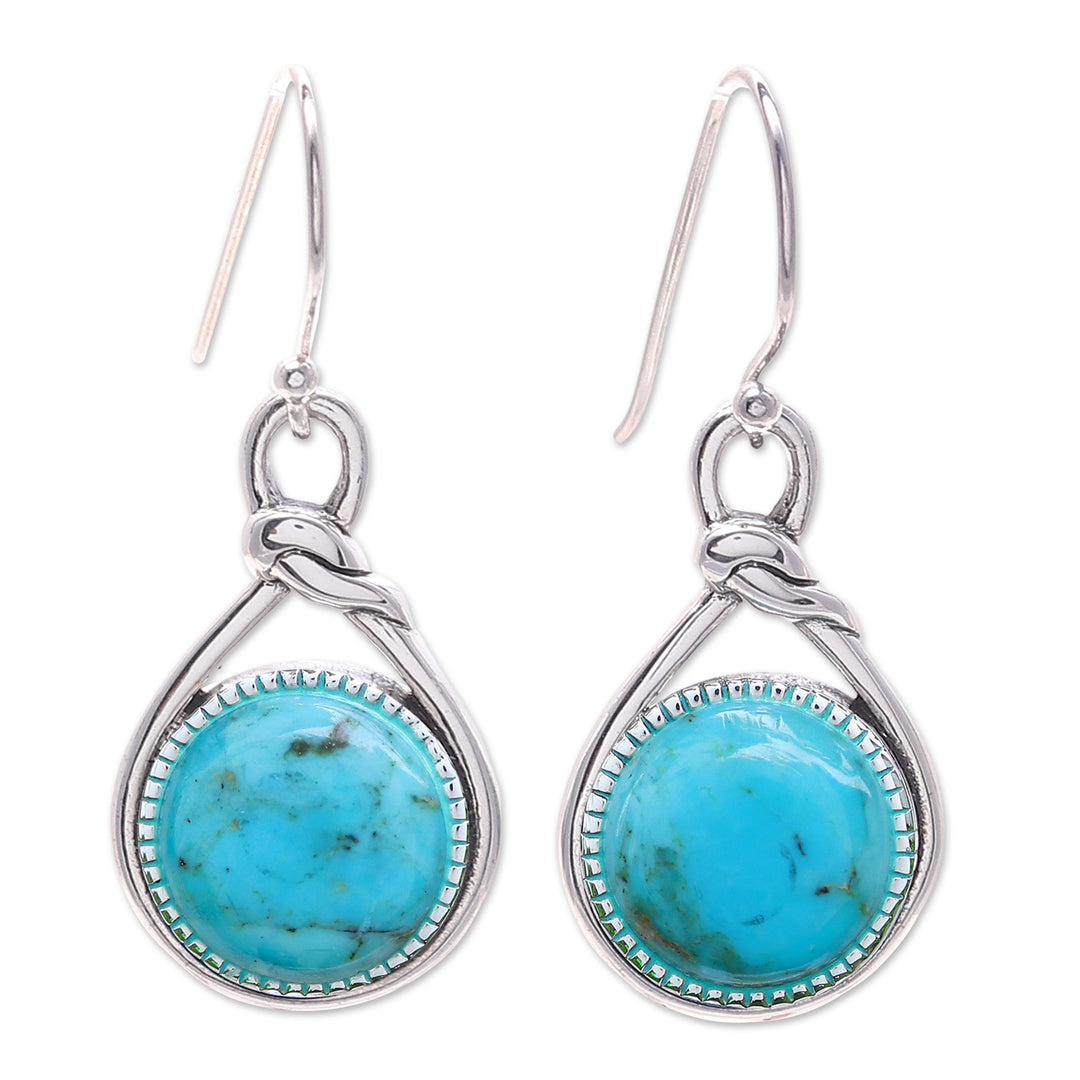 Knot Pattern Recon Turquoise Dangle Earrings from Thailand - Lagoon Knot
