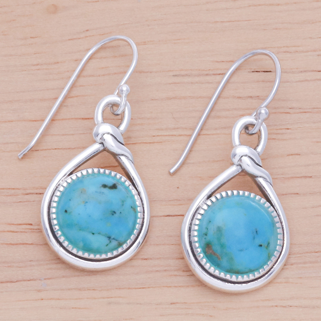 Knot Pattern Recon Turquoise Dangle Earrings from Thailand - Lagoon Knot