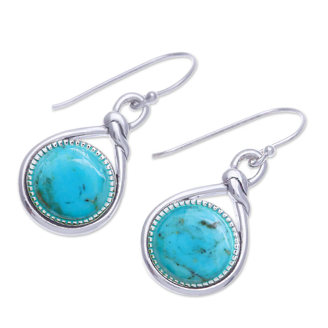 Knot Pattern Recon Turquoise Dangle Earrings from Thailand - Lagoon Knot
