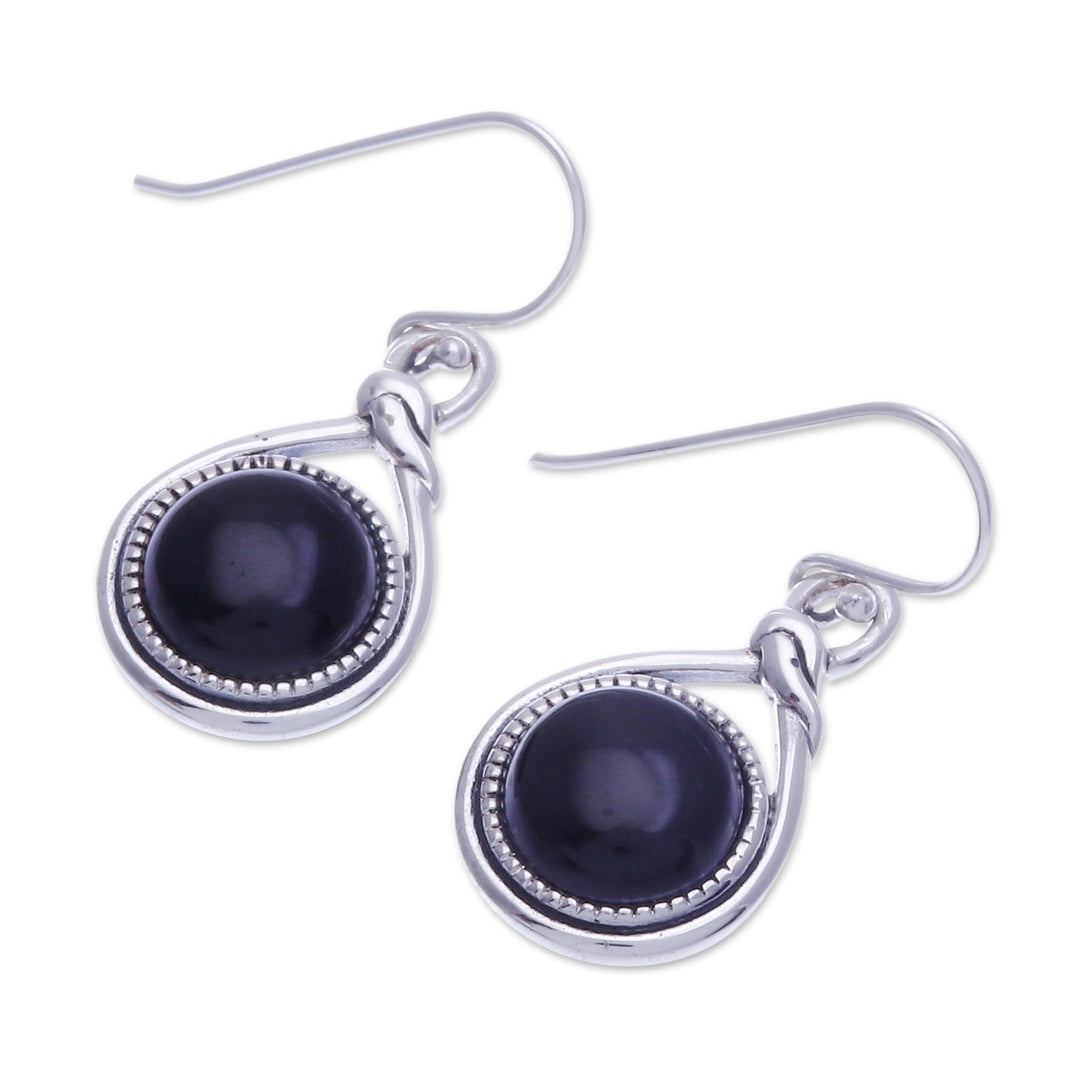 Knot Pattern Black Onyx Dangle Earrings from Thailand - Enigmatic Knot
