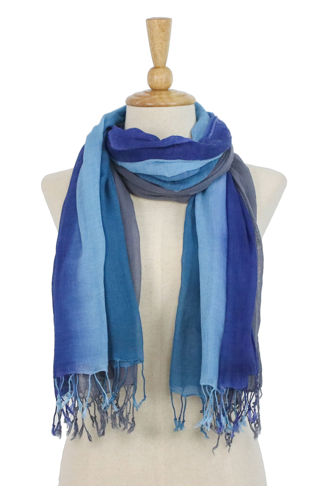 Two Hand Spun and Dyed Grey and Blue Batik Cotton Scarves - Colorful Breeze in Blue