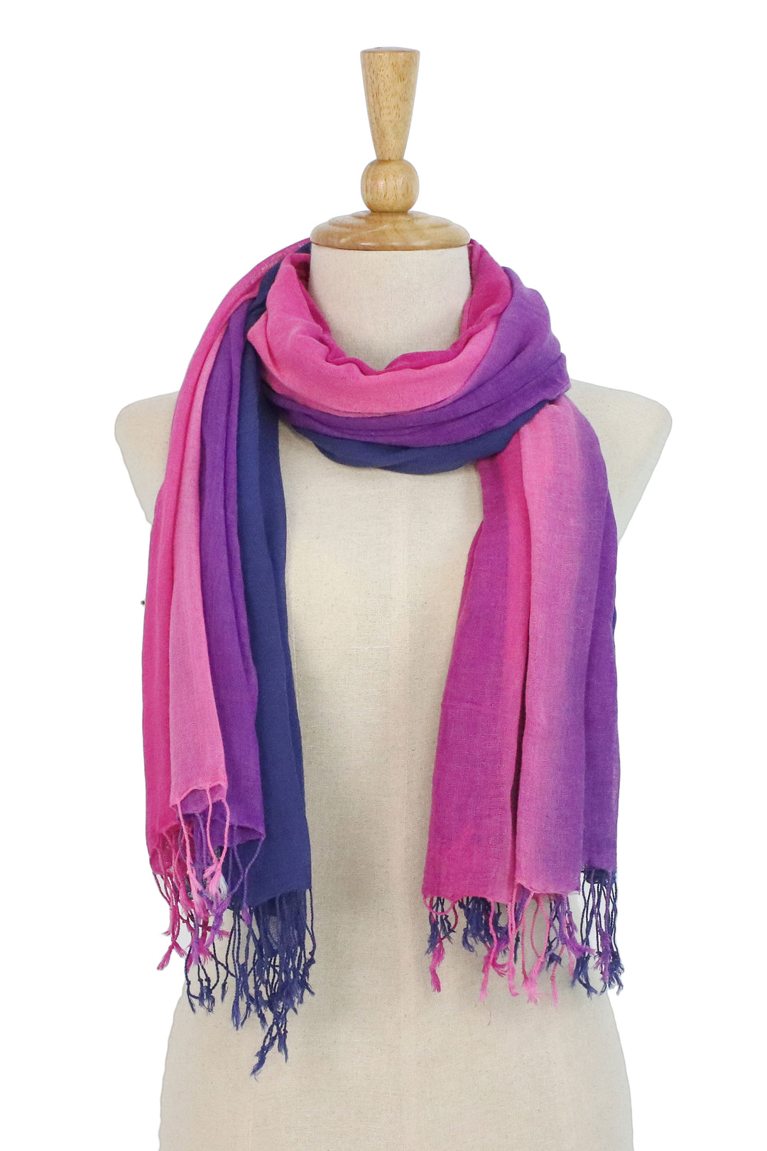 Two Hand Spun and Dyed Fuchsia Purple Batik Cotton Scarves - Colorful Breeze in Fuchsia