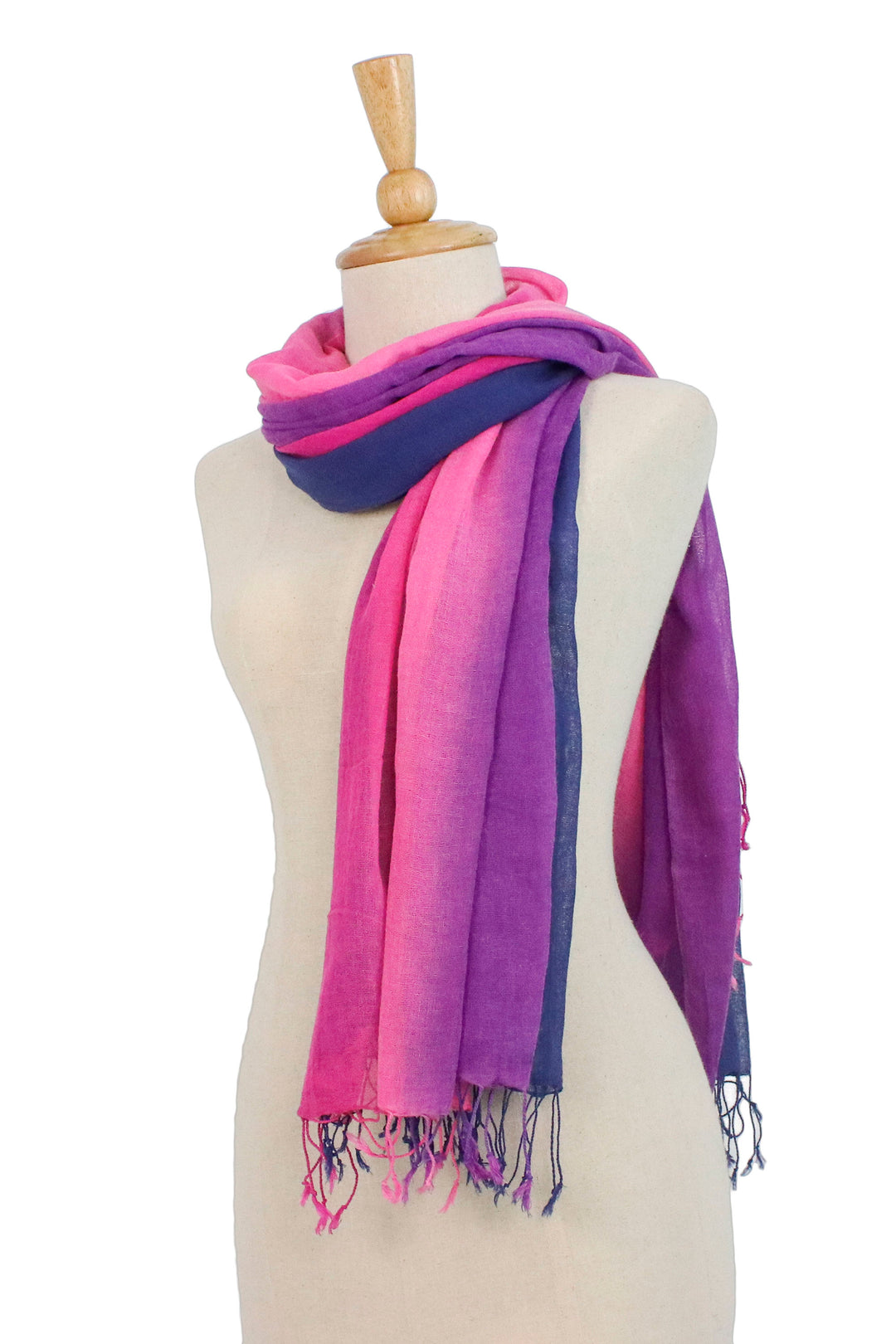 Two Hand Spun and Dyed Fuchsia Purple Batik Cotton Scarves - Colorful Breeze in Fuchsia